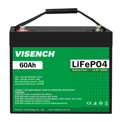 비젠치 BMS 심 사이클 저장 에너지 시스템 12V 60Ah LiFePO4 재충전 가능한 리?? 철화강 배터리